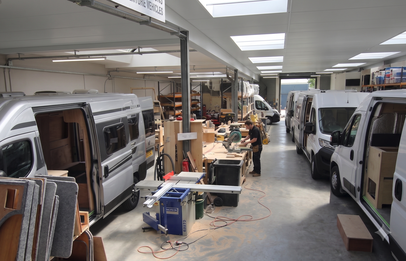 Inside the Solvik workshop in Alvechurch — a van conversion motorhome under build